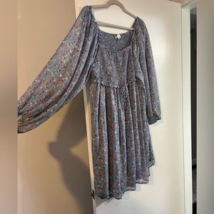 NWOT light blue chiffon floral dress with stretchy bust